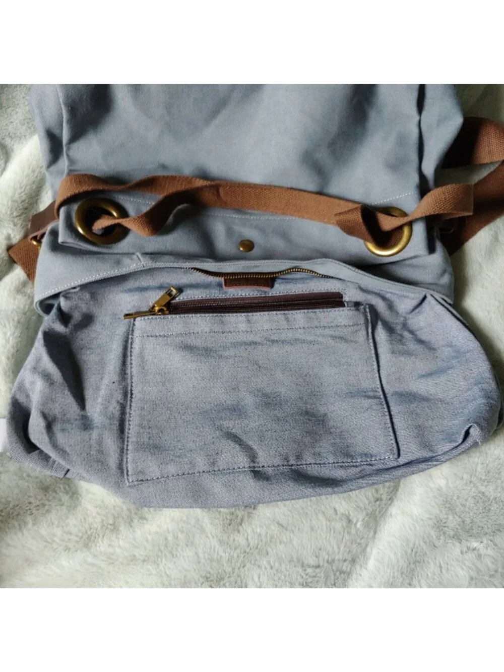 ZEDE Washed Canvas Split Leather Crossbody Tote Travel Bag Contemporary